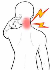首の後ろに鋭い痛みを感じている人のイラスト